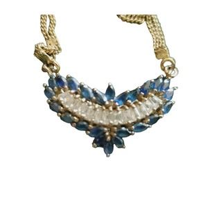 VINTAGE Sapphire Crystal Necklace 10K Gold Chain Czech Baguette Sim. Diamond